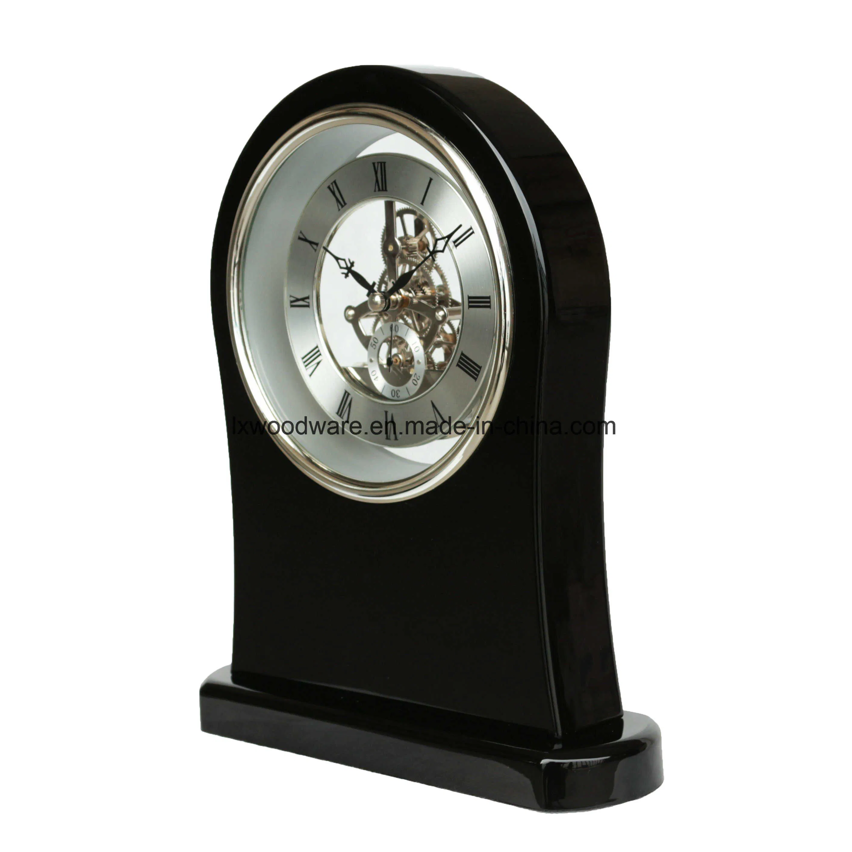 Black Piano Finish Luxury Wooden Desk/Tablek Decoration Skeleton Clock