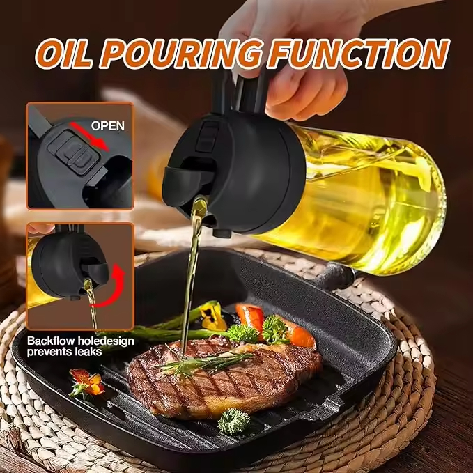 Hot Sale Dual Purpose Oil Spray Can 470ml Kitchen Oil Spray Bottle Push-Type Integrated Oil Bottle