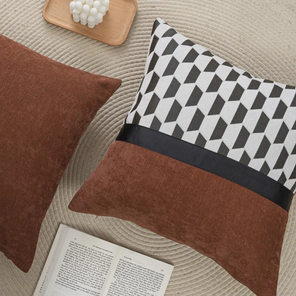 Decorative Throw Pillow Covers 18 X 18 Inches, Textured Chenille Square Pillow Covers for Couch Sofa Bed Living Room