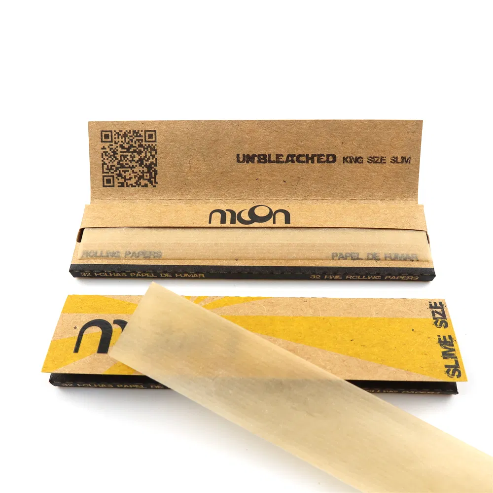 Custom Brand Raw Natural Brown 12.5GSM Finest Rolling Paper 1 1/4 King Size Slim Smoking Accessories Tobacco Cigarette Paper OEM Factory Wholesale Price