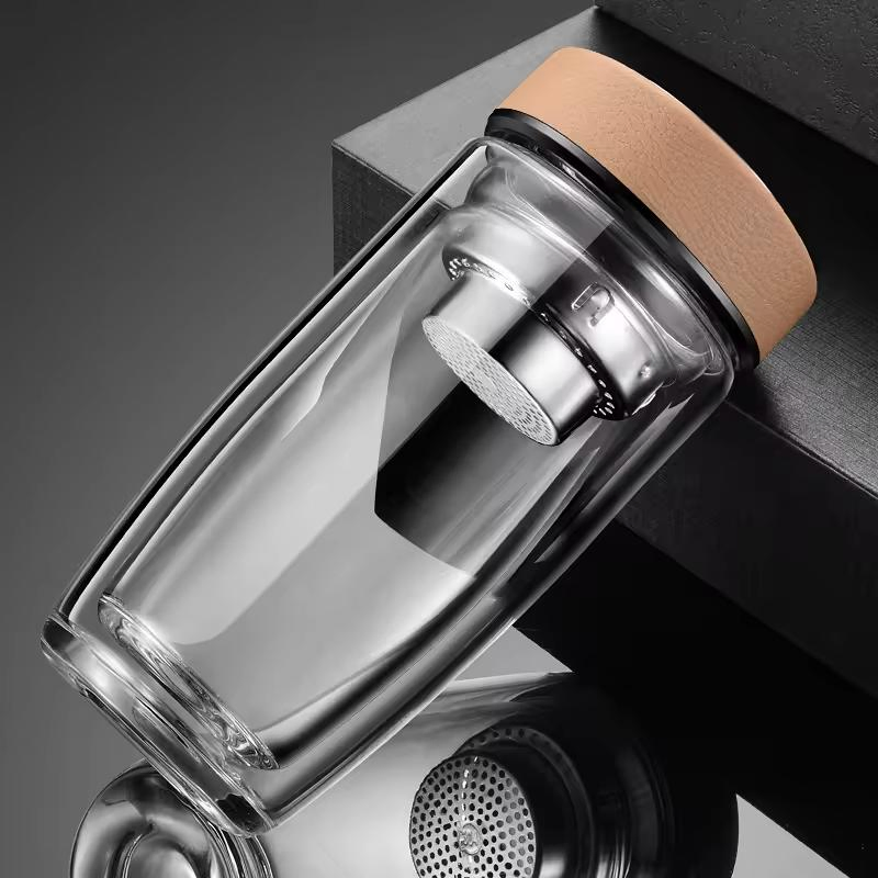 Стеклянная чашка для чая с ситечком, двойные стенки