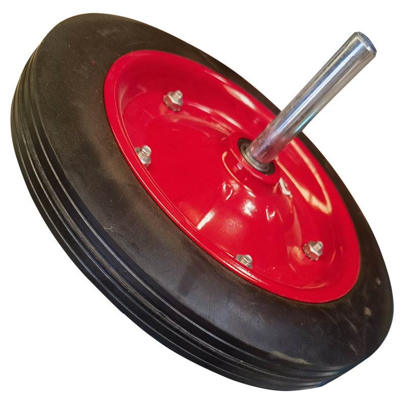 Hautine Solid Rubber Wheel, 5 Bolt Rim, with Axle