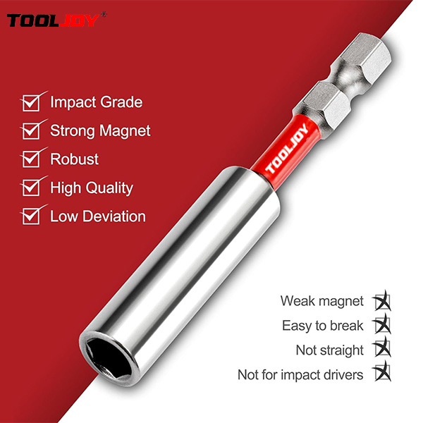 Tooljoy 1/4" Hex Shank Strong Magnetic Extension Socket Drill Bit Holder 60mm