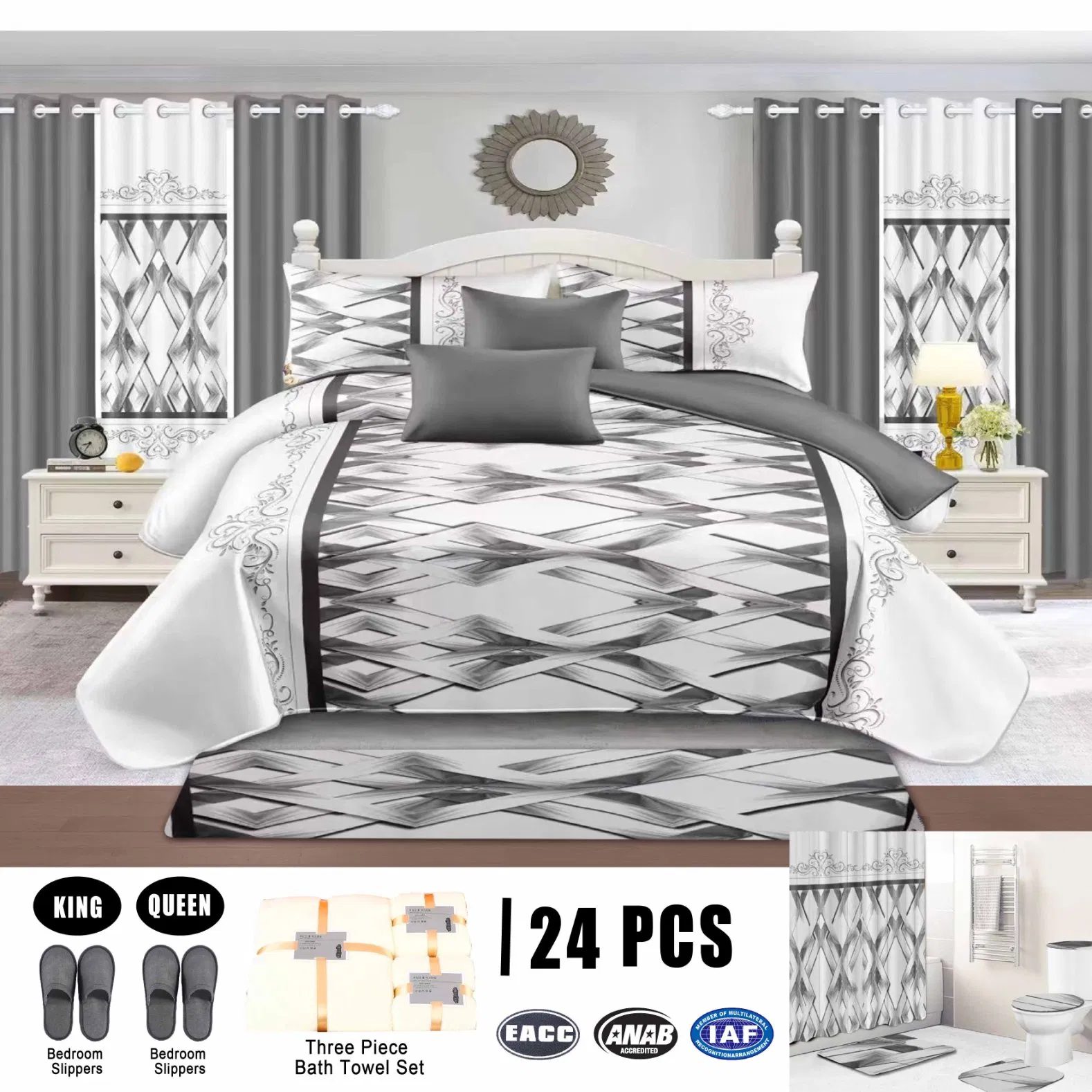 24 PCS Microfiber Polyester Bedding Set Deep Blue Printing Quilted Bedcover High Quality Comforter Duvet Bed Cover Twin Full Home Quilts Bedspread Wholesale