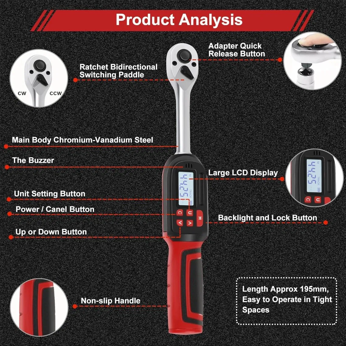 High Precision Heavy Duty Industrial Adjustable Digital Torque Wrench with LCD Display