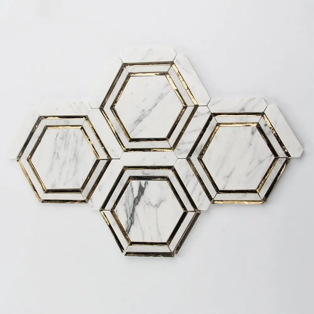 Мозаика Bianco Carrara с золотом, 30x30 см