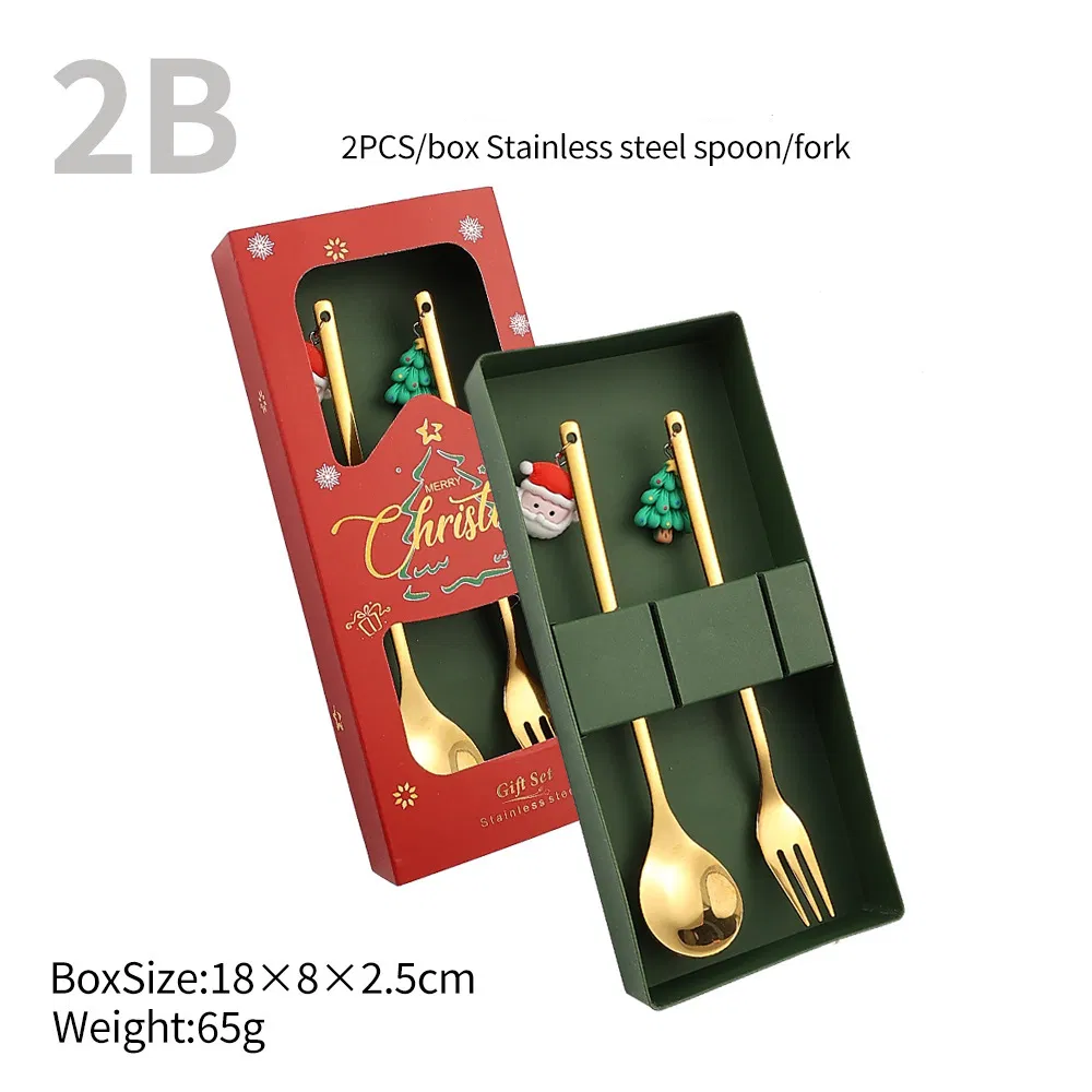 2PCS Cute Cutlery Set for Christmas Gift Family Adorable Tableware Sets