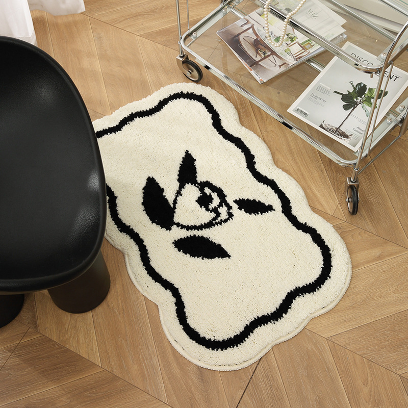 Ins Style Black and White Water-Absorbent Thickened Fluff Non-Slip Flocking Carpet