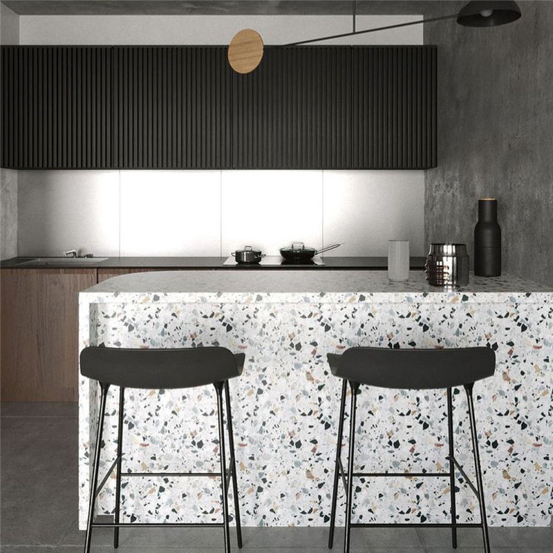 Big Slab Artificial Stone White Terrazzo Kitchen Countertops