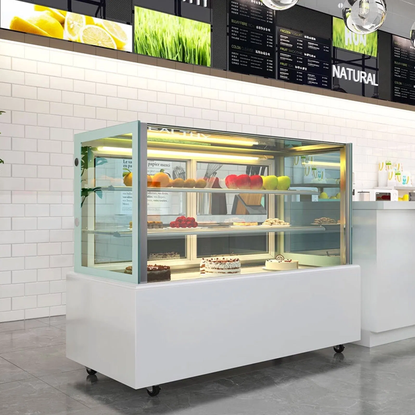Commercial Pastry Display Fridge with Transparent Square Glass Door Dessert Showcase Counter Fridge for Bakery Shop