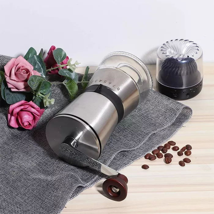High Quality New Amazon 304 Stainless Steel Handmade Mill Espresso Burr Coffee Bean Maker Manual Spice Grinder