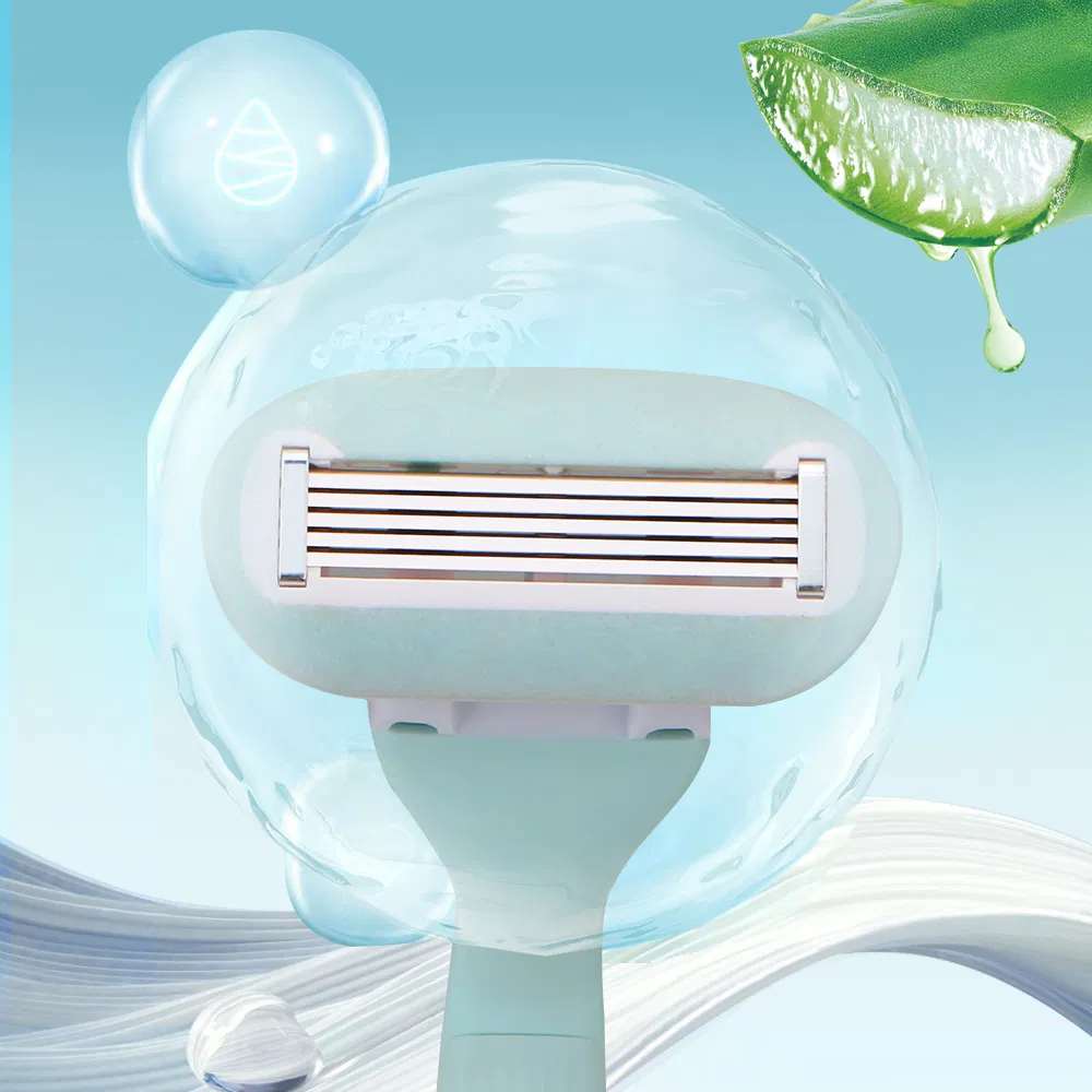Five Blades Women Razor Shaving Tool with 2 Moisturising Cartridges