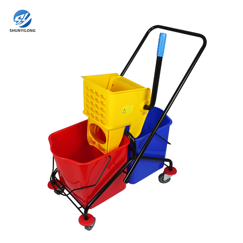 PP Plastic Double Buckets Mop Cleaning Trolley Mop Water Squeezing Bucket