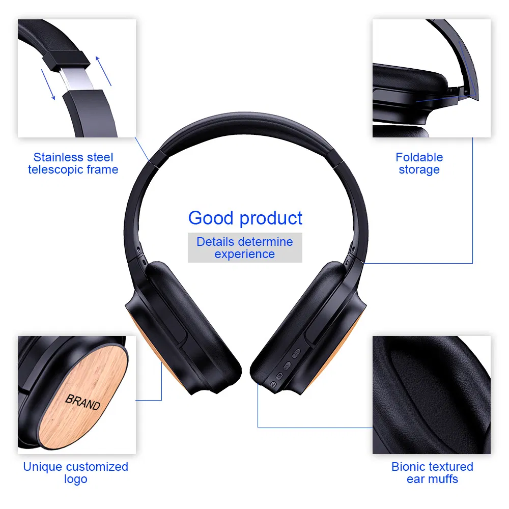 Wood Over-Ear Wireless Audifonos Active Noise Cancelling Bluetooth Auriculares Noise Reduction Earphone Anc Bamboo Headphones