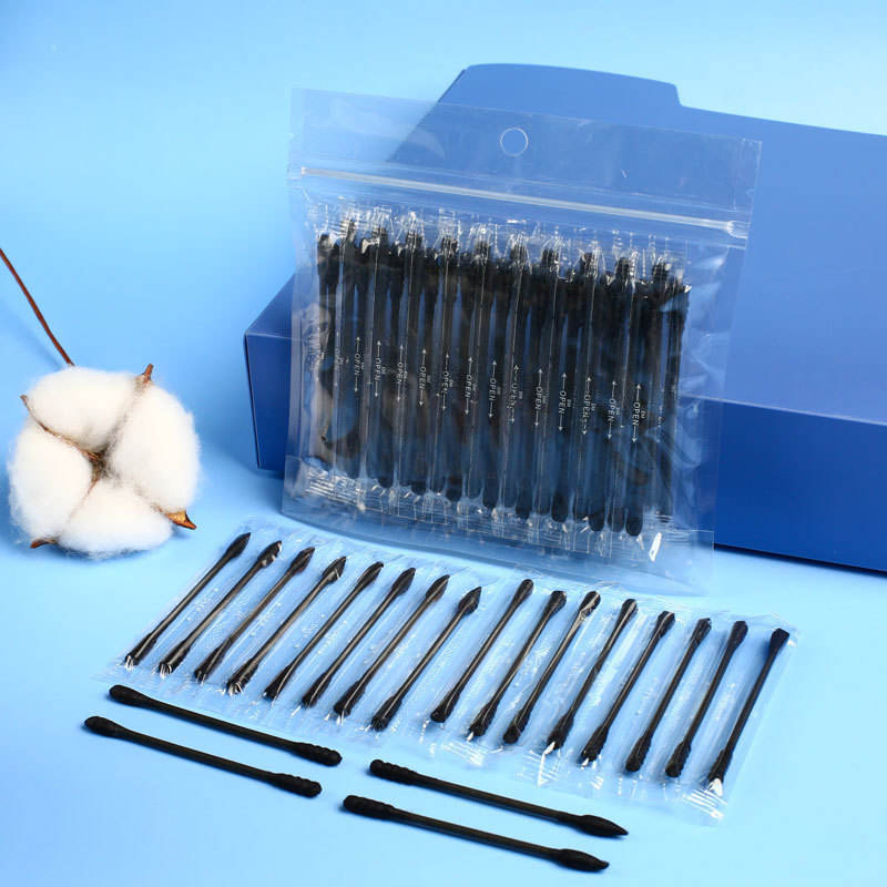 Individually Wrapped Cotton Swabs with Black Paper Sticks.