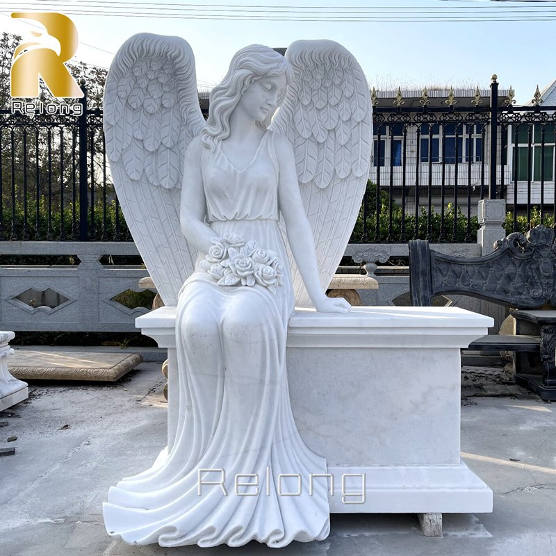 White Marble Carving Angel Sculpture Monument Headstone for Cemetery