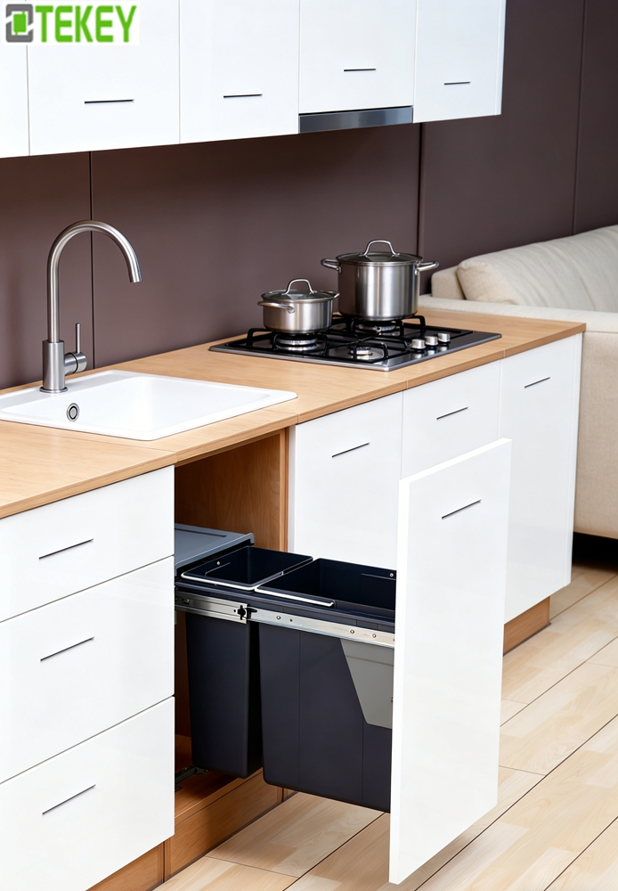 Tekey Kitchen Hardware Build in Dustbin Kitchen Organizer Hidden Waste Storage Bucket Pull-out Bin Soft-Close Pull out Trash Can Plastic Recycling Bin