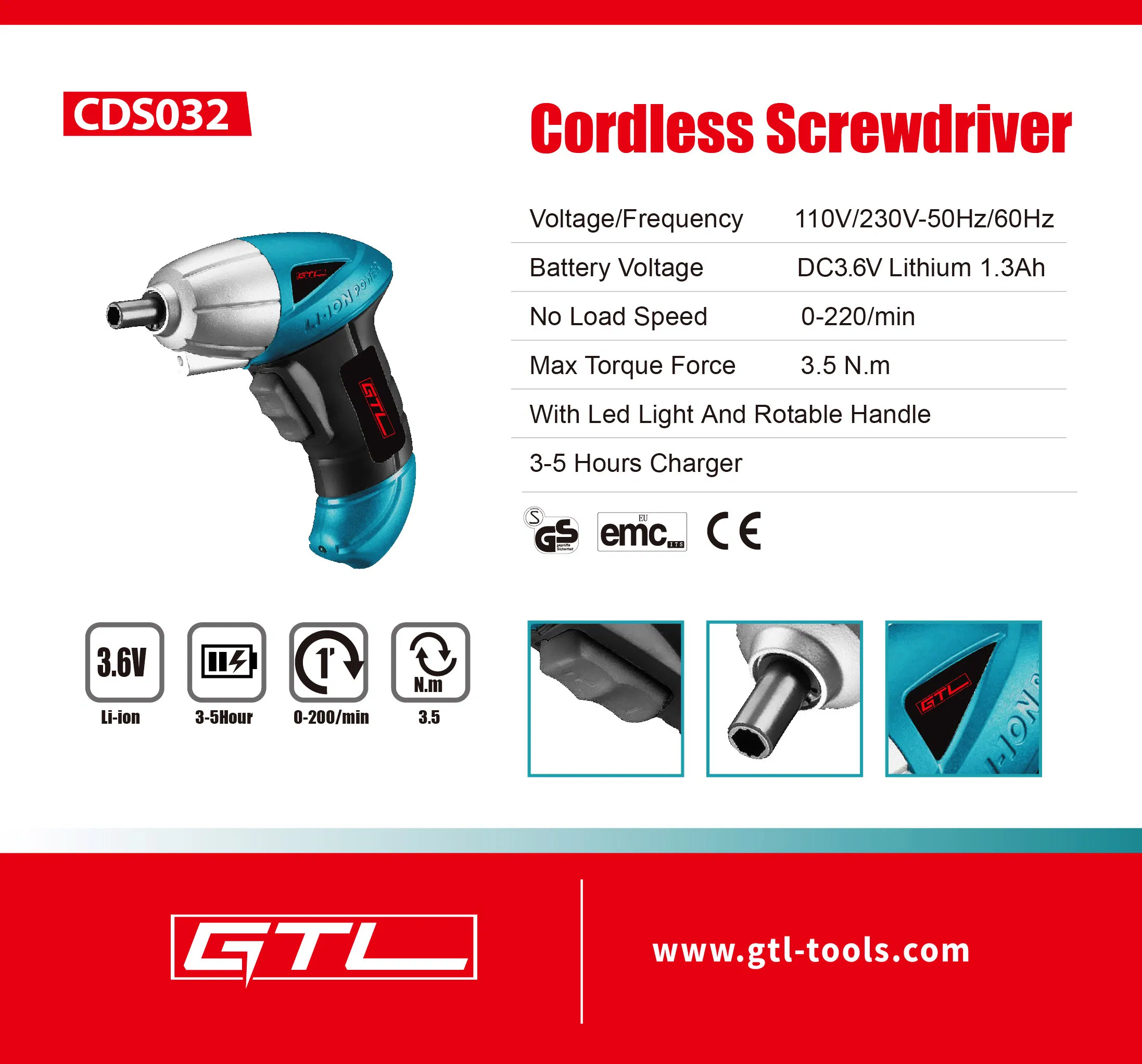 Rechargeable Power Tools Magnetic Screw Driver DC3.6V 1.3ah Cordless Screwdriver (CDS032)