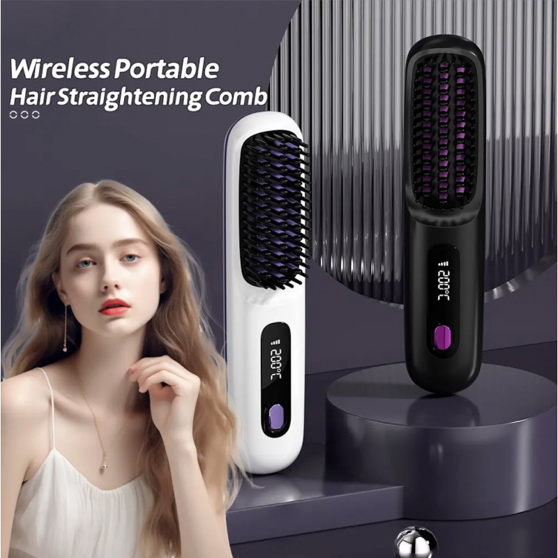 Trendy Ceramic Hair Straightener Brush Wireless Rechargeable 2-in-1 Negative Ion Wholesale