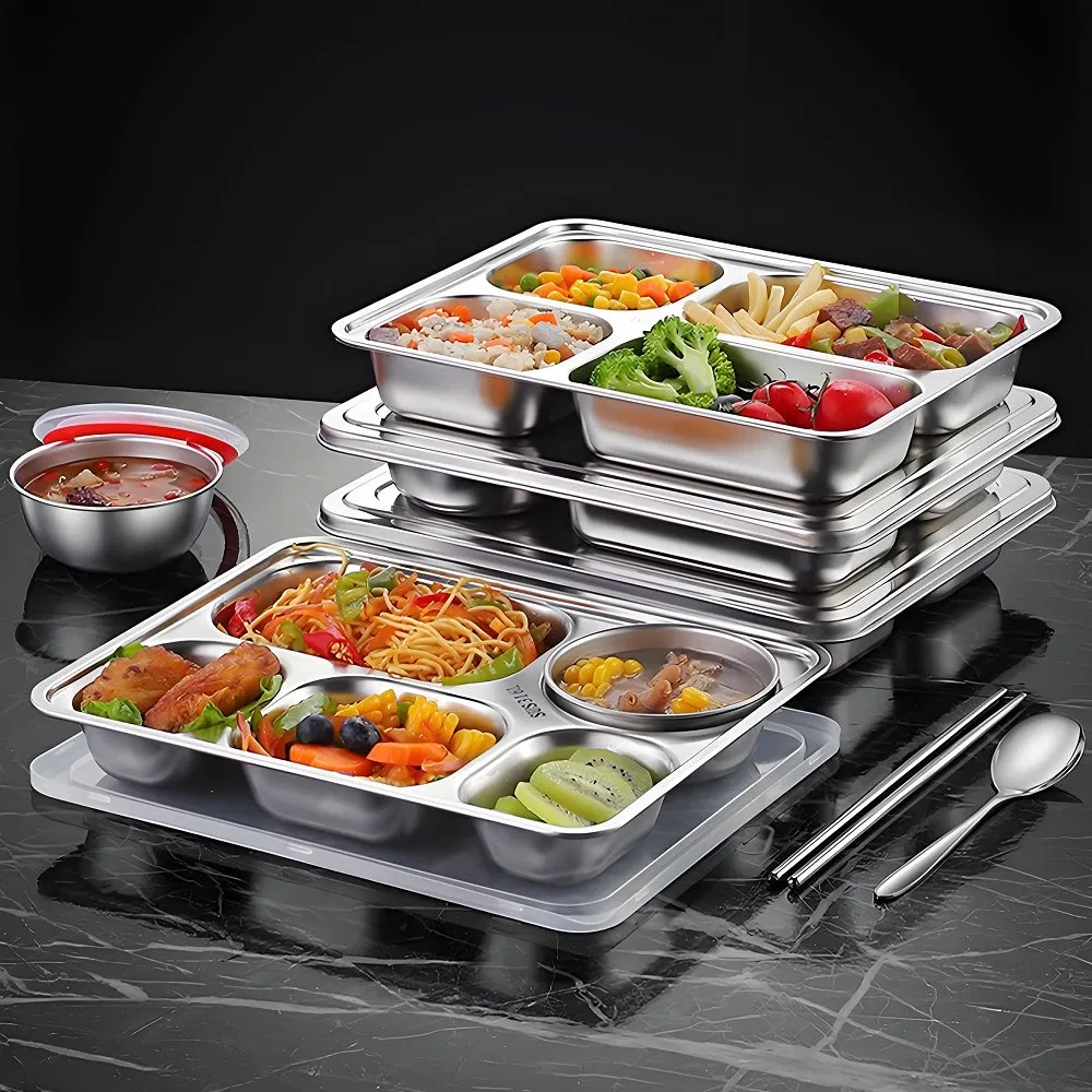 High Quality Customized 304 Stainless Steel Indonesia School Lunch Plate with Lid