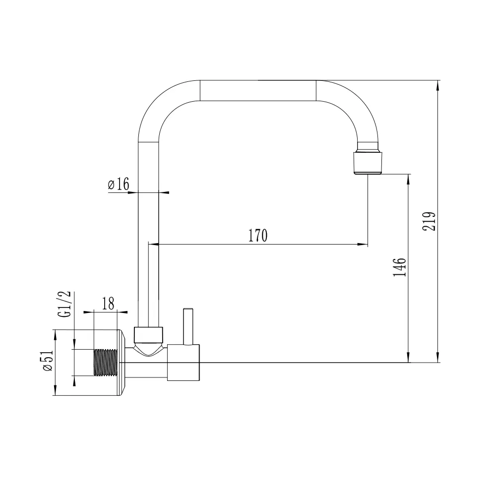 Sanitary Ware Chromed High Spout Sink Tap Brass Cold Water Faucet