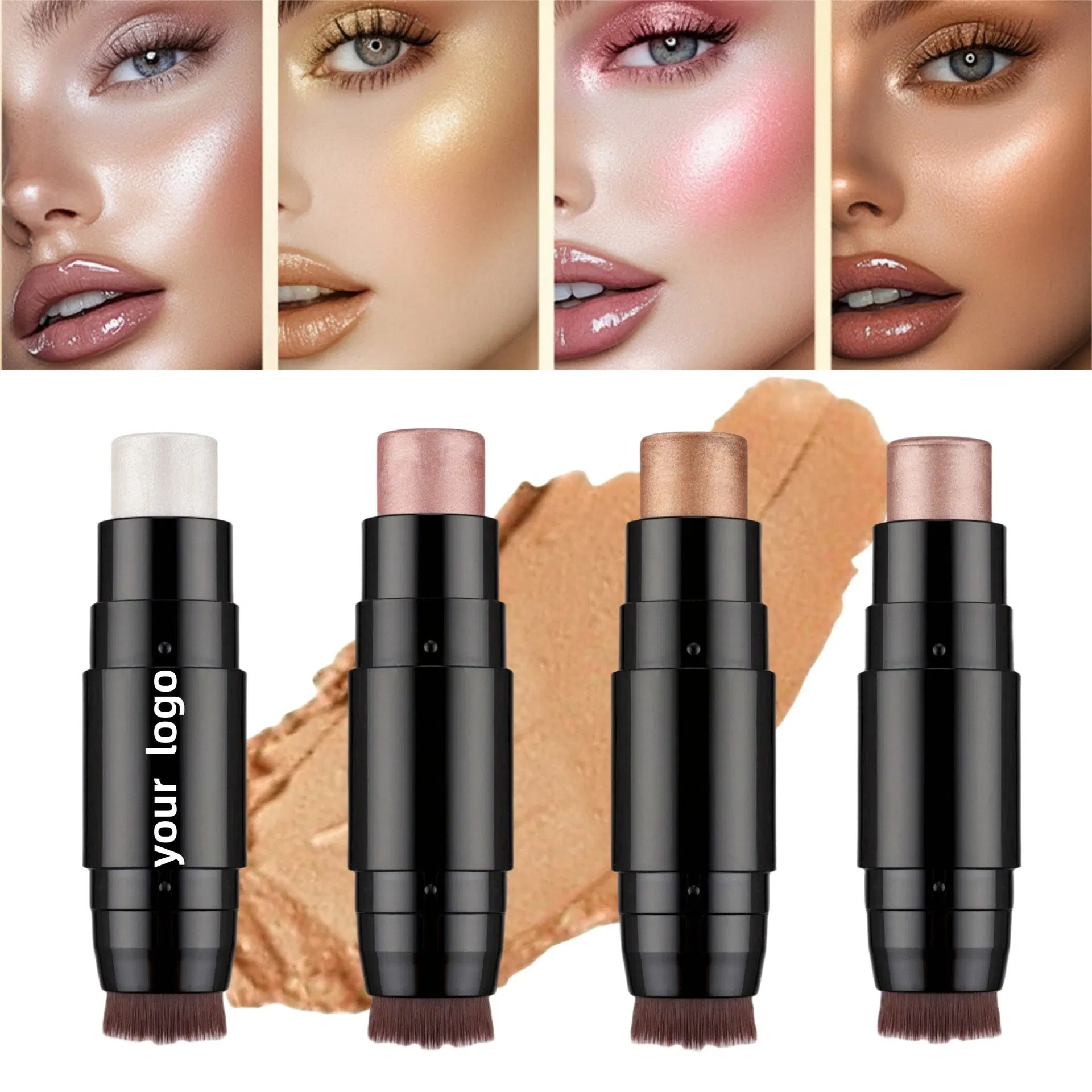 Cruelty Free Face Contour Highlight Cheek Stain Blush Stick Makeup Pen with Brush