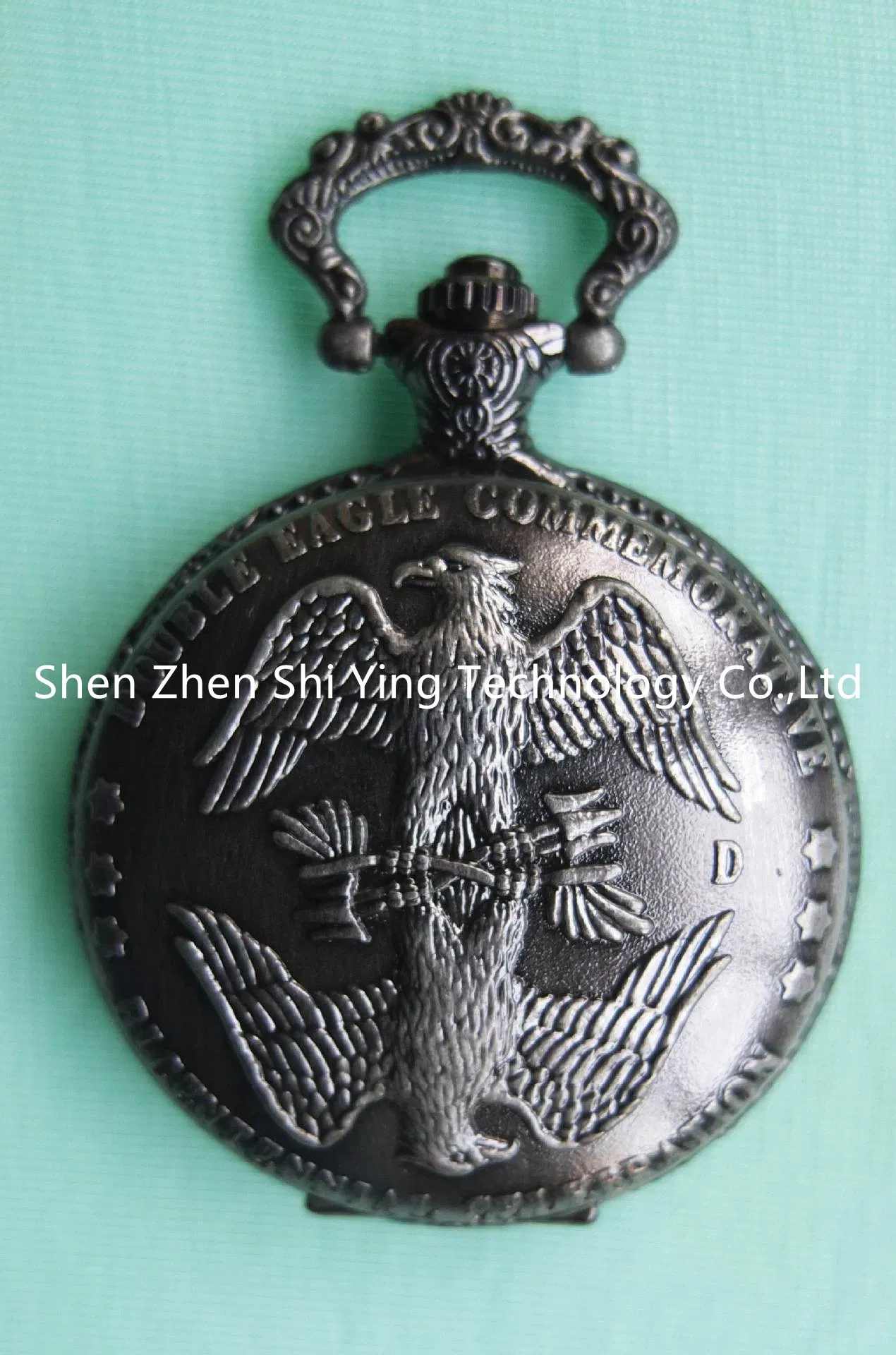 OEM Quartz Japan Movement Antique Bronze Eagle Embossed Pocket Watch with Chain