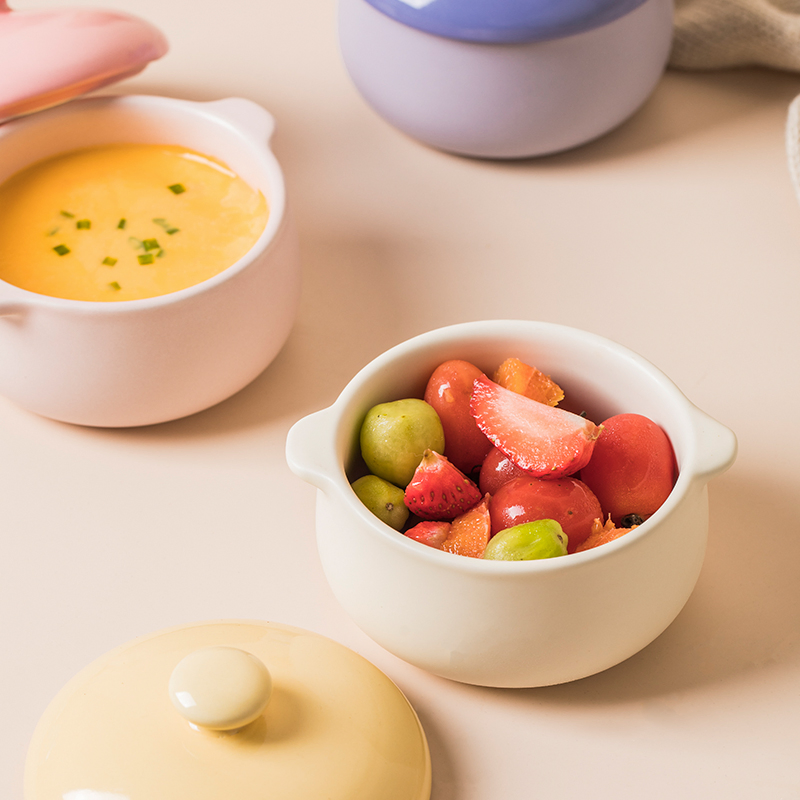 Children Dinnerware Mini Desserts Soup Bowl Baking Bowl with Lid