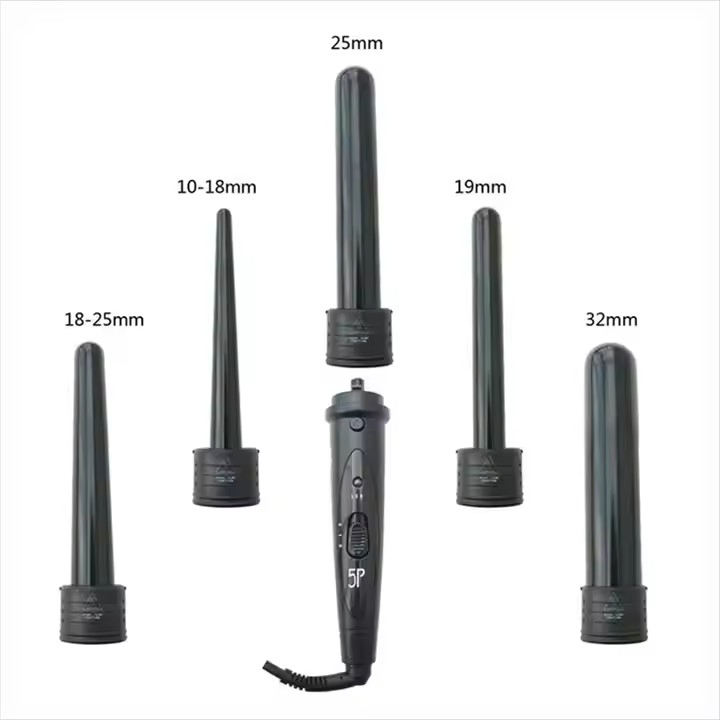 5 in 1 LED Display Interchangeable Tourmaline Ceramic Negative Ion Wave Curling Iron