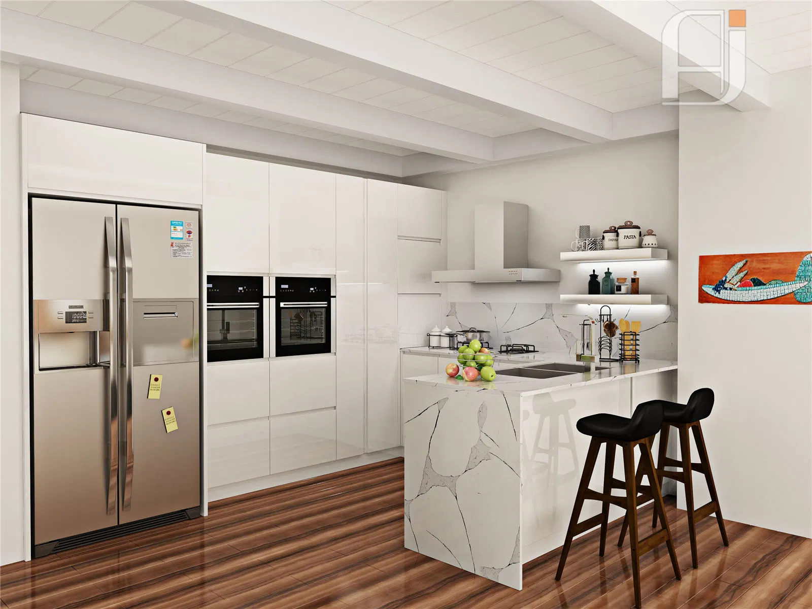 White High Glossy Lacquer Kitchen Cabinets