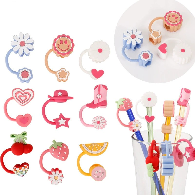 Hot Sell Cute Toppers Covers Charms Reusable Dust Proof Silicone Straw Cap