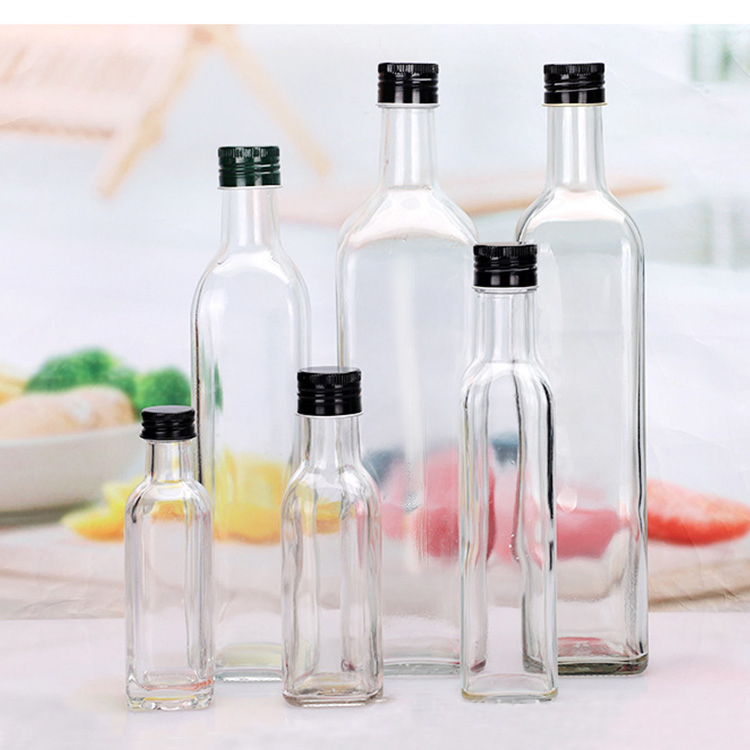 100ml 150ml 250ml 500ml 750ml 1000ml Square Clear Glass Olive Oil Bottle with Metal Screw Cap