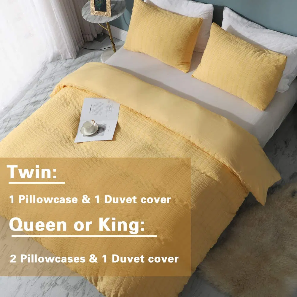 Machine Washable Washed Microfiber Seersucker 4 PCS King & Queen Size Duvet Cover Set for Home