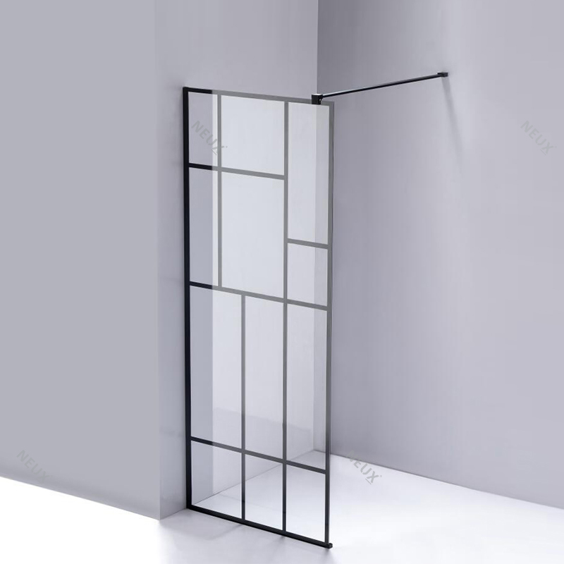 Elegant Bathroom Matt Black Grid Retractable Glass Goor Panel Shower Screen