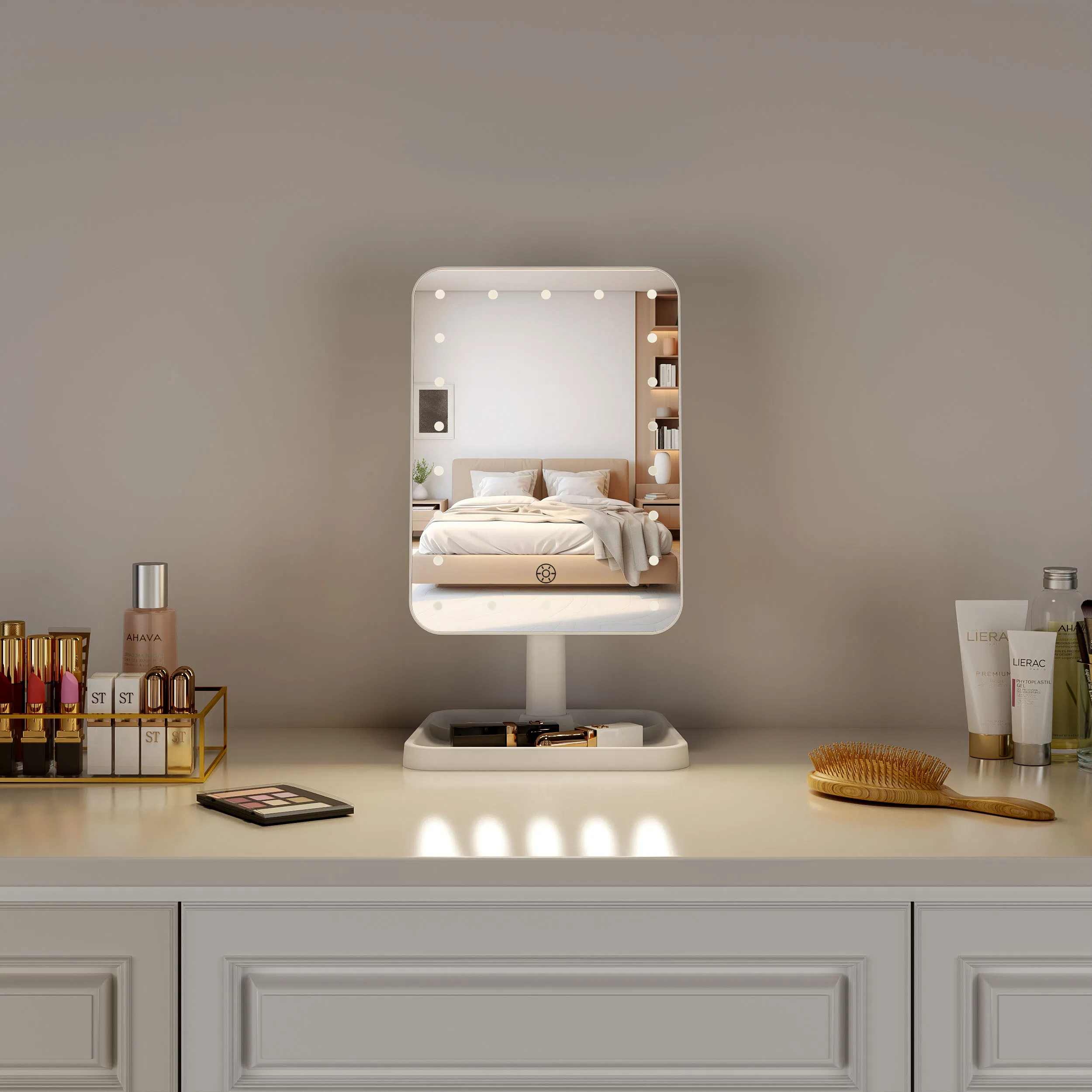 Custom Logo Wholesale Rechargeable Portable Adjustable LED Lighted Mirror Lights Rechargeable Table Makeup Vanity Mirror with LED Light