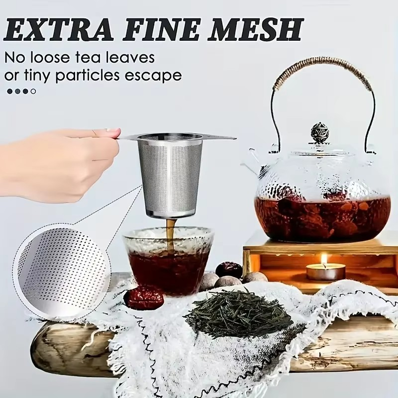 Double Handles Loose Leaf Tea Steeper Extra Fine Mesh Strainer Stainless Steel Tea Infuser Mesh Strainer with Drip Tray