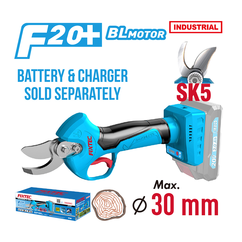 Fixtec 20V Cordless Electric Pruner Brushless Electric Pruning Shears Tree Pruner Branch Cutter with Sk5 Blade for Gardening Treetrimming