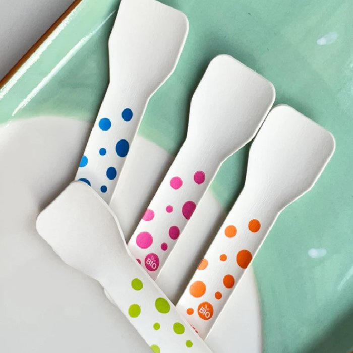 72mm Length Customized Color Biodegradable Kraft Paper Disposable Yogurt Ice Cream Spoon