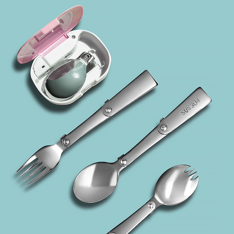 Portable Foldable Fork Spoon Cutlery Disinfection Box Stainless Steel Outdoor Picnic Camping Travel Cutlery Set