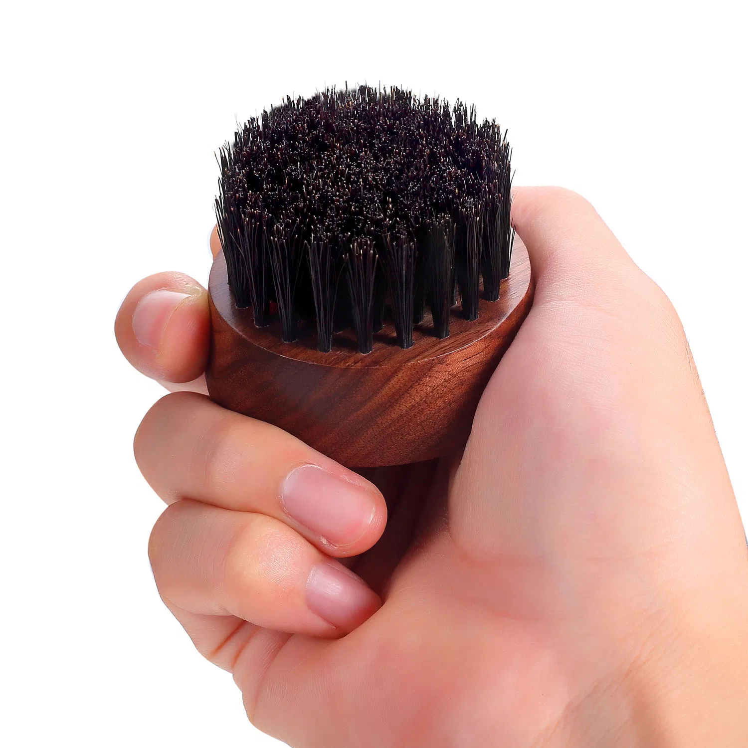 Beard Brush Boar Bristle Round Black Wood Men's Grooming Brush