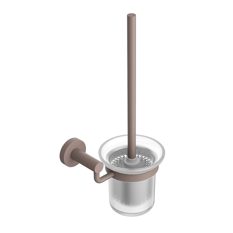 Ёршик для унитаза кофейного цвета со стальным держателем и стеклянным стаканом