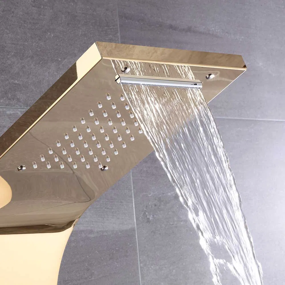 Brushed Gold Waterfall SUS304 Bath Tub Bathtub Bath Bathroom Shower Faucet and Wall Panels Set