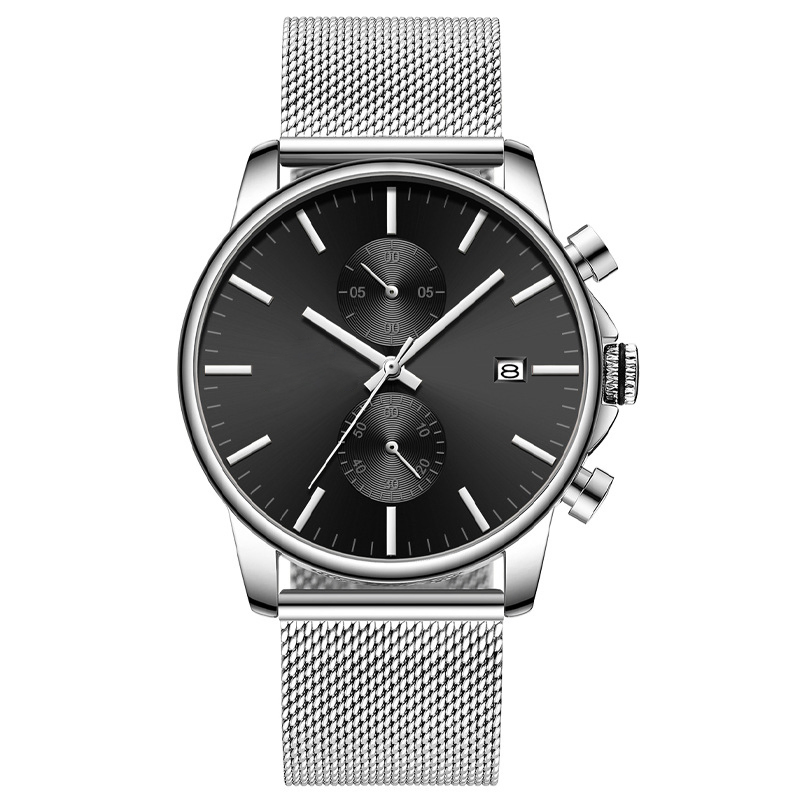 Auto Date Fashion Business Mens Watches with Stainless Steel Mesh Strap