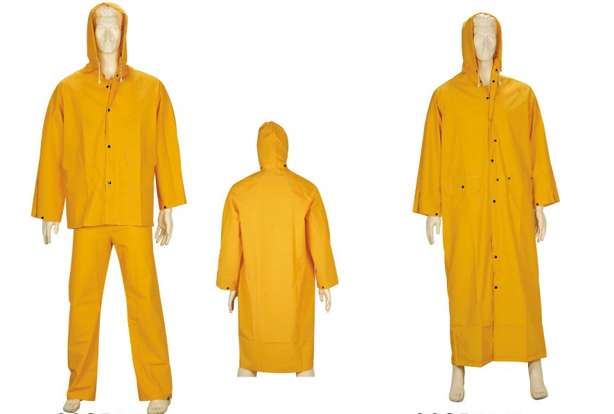 PVC/Polyester 0.35mm Heavy Duty Long Mens Yellow PVC Raincoat 20%off