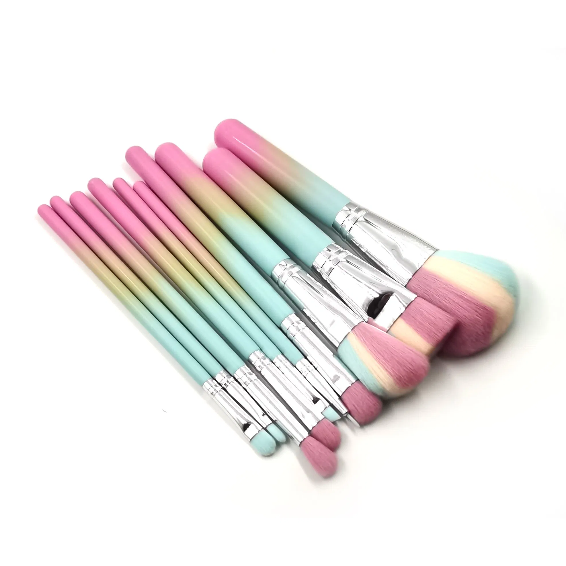 Gradient Color Handle Three Color Hair Makeup Brush Set Powder Eyelash Shadow Brush Beauty Tools with PU Makeup Bag
