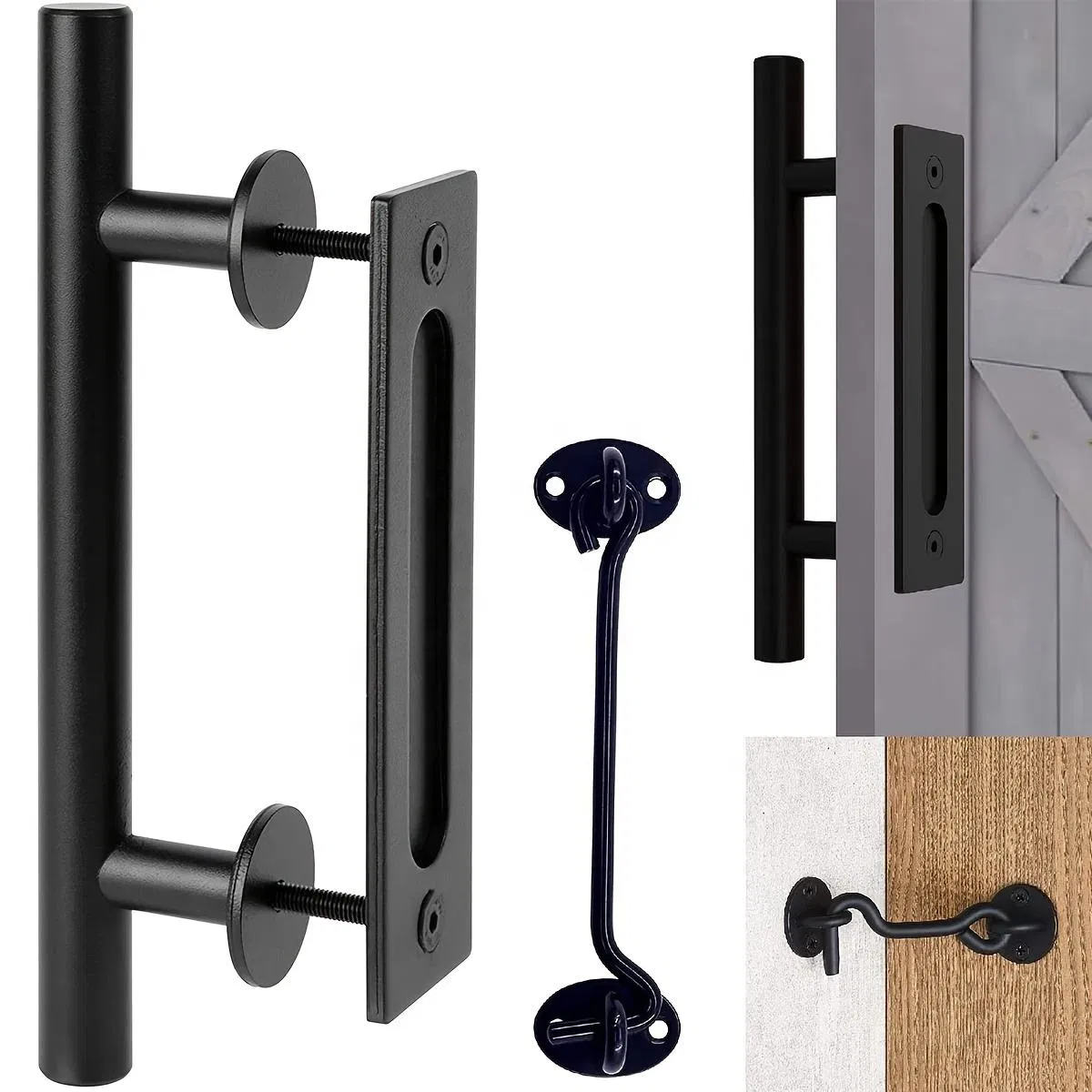 Heavy Duty Rust-Proof Barn Door Handle Set - Includes Door Latch &amp; Hardware for Indoor/Outdoor Sliding Doors!