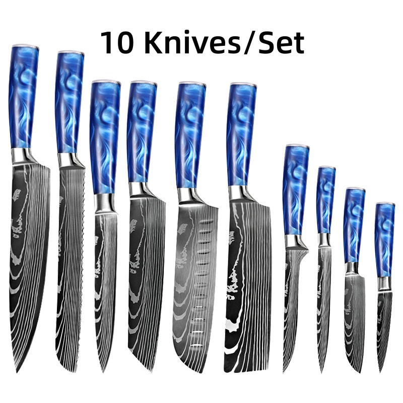 Набор кухонных ножей 10 предметов, дамасская сталь
