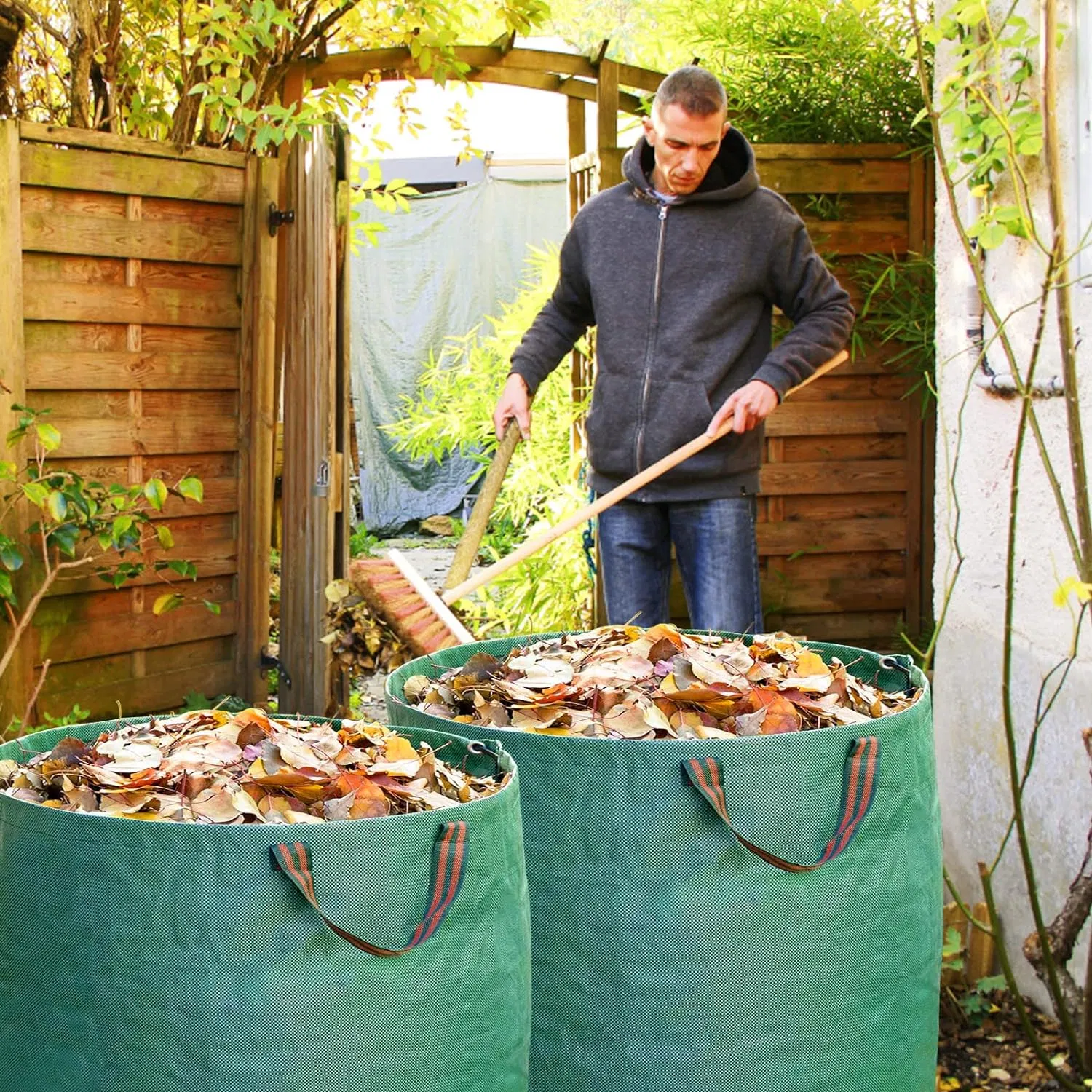 3-Pack Heavy Duty 132/72/32 Gallons Reusable Yard Waste Bags Lawn Bags with 4 Handles