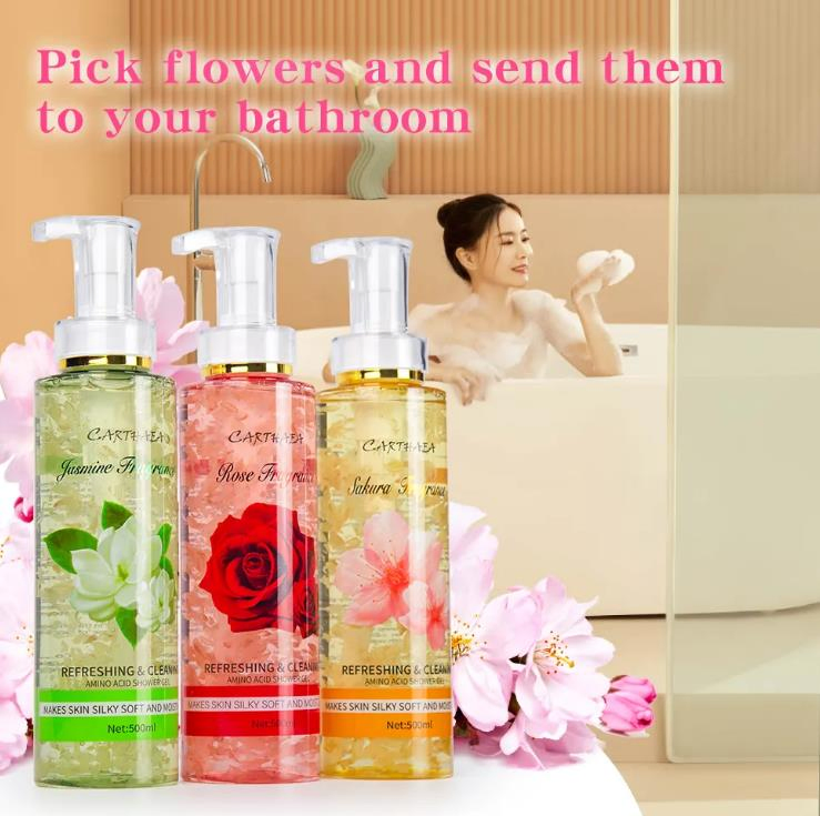 Online Wholesale in Stock Skin Care Set Body Wash Natural Perfume Bath and Body Wash Lightening Flower Petal Jasmine Rose Skura Whitening Shower Gel
