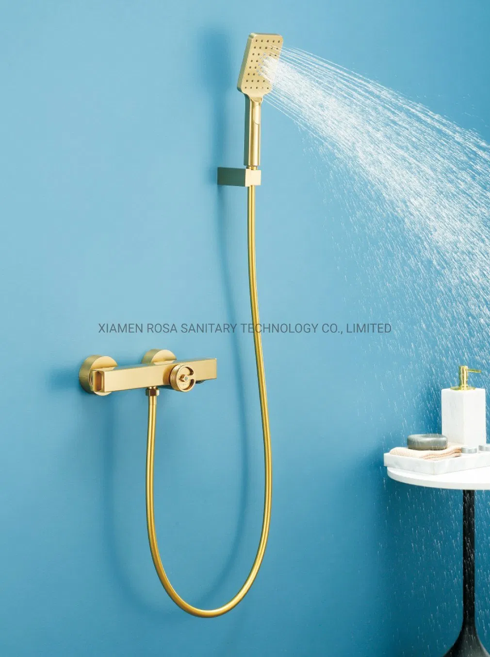 Bathroom Thermostatic Rain Shower System Brushe Gold Shower Bar